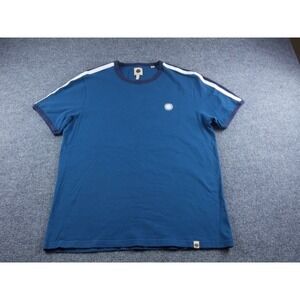 Pretty Green Men Blue Short Sleeve Crew Neck T-Shirt White Stripes Size L #1903